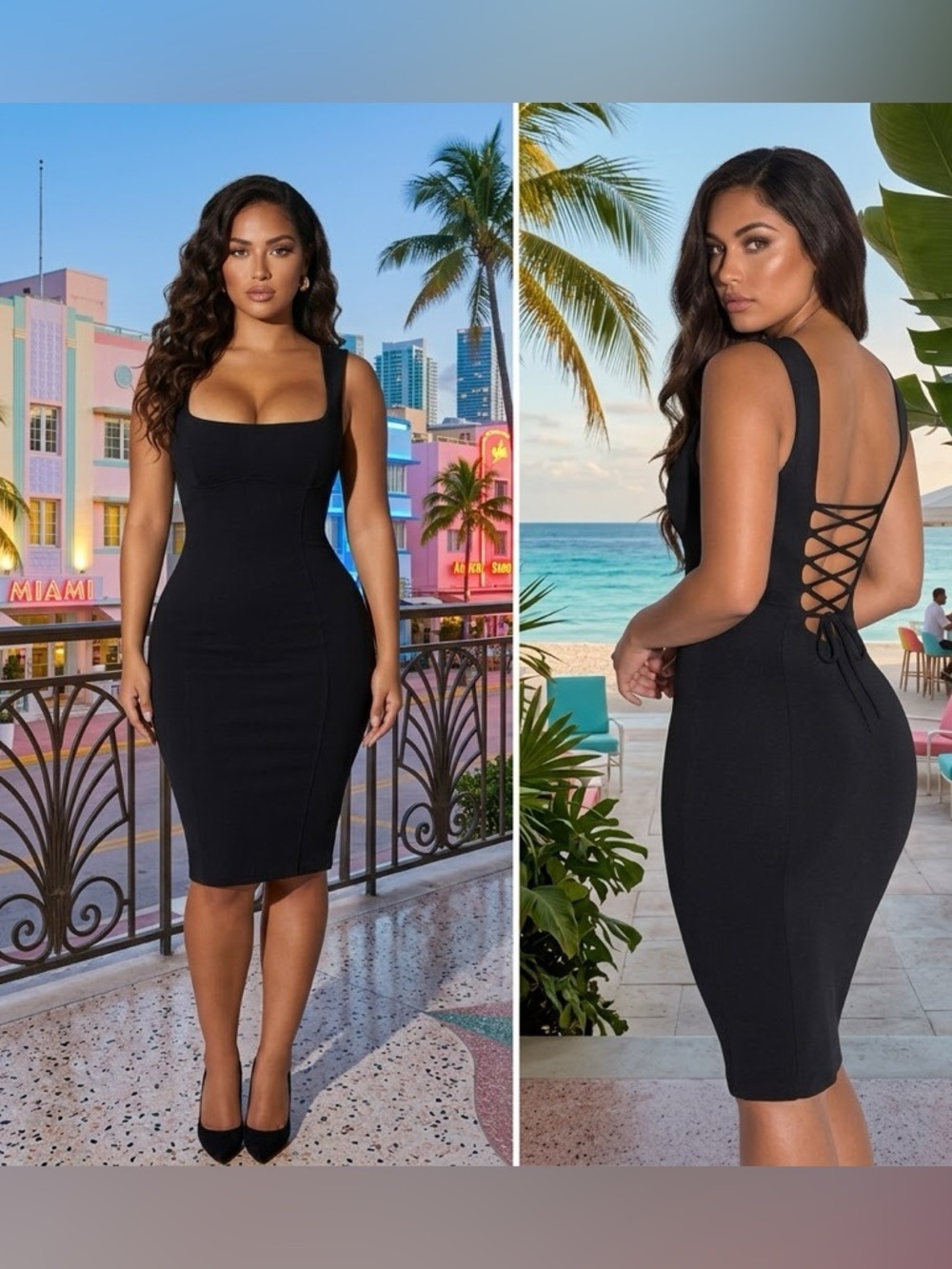 NWT Ta3 Squarey Black Shapewear Corset Pencil Dress Women’s Size Large Short